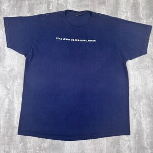 Vintage Polo Ralph Lauren Jeans T-Shirt Mens XXL Blue Preppy Designer Logo Y2K